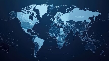 Naklejka premium A professional, detailed world map with a blue color scheme, perfect for an annual report, global analysis, or infographic designs