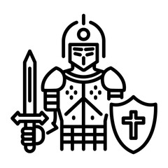 A linear icon of medieval knight character 