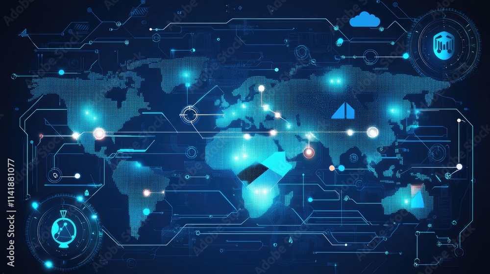 Aufkleber A sleek global tech banner featuring connected digital circuits and data points, symbolizing the digital age and technological advancements