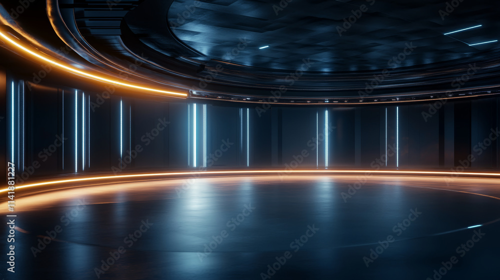 Poster modern event space with dynamic lighting and sleek design for various gatherings and shows