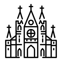 Gothic cathedral icon in linear style 