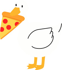 funny goose holding a slice of pizza