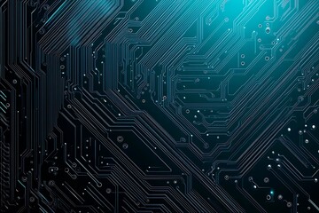 Abstract image of a glowing futuristic circuit board featuring neon blue lines, digital patterns, and intricate technology-inspired details.
