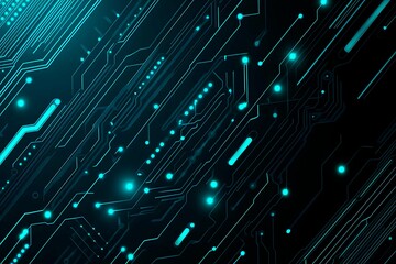 Abstract image of a glowing futuristic circuit board featuring neon blue lines, digital patterns, and intricate technology-inspired details.
