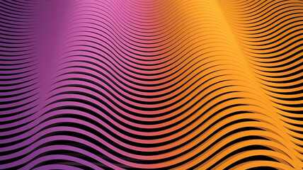Fototapeta premium Series of undulating, wavy lines in a rhythmic pattern, transitioning from deep purple at the bottom to golden hue at the top, stacked to create depth and dimension, resembling a flowing abstract wave