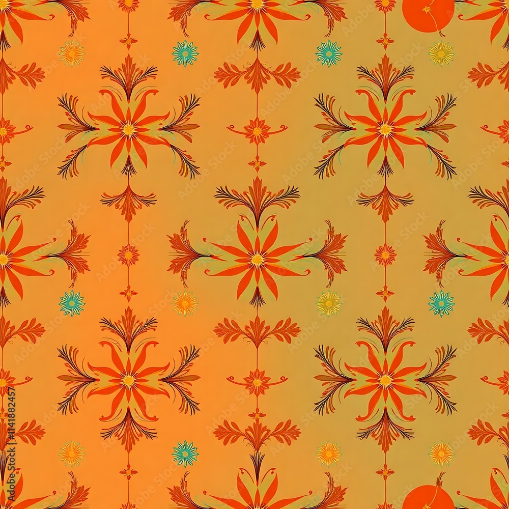 Poster autumn floral damask pattern: a mesmerizing repeat pattern showcasing a captivating blend of autumna
