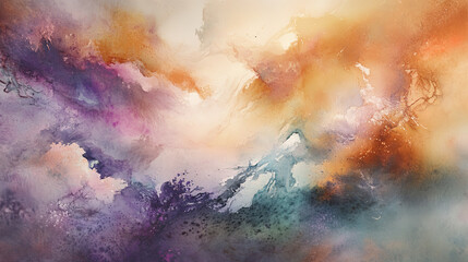 Naklejka premium Abstract pastel watercolor with soft washes of peach, purple, and blue hues