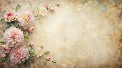 Elegant Pastel Roses on Antique Paper Background, Perfect for Wedding Invitations or Romantic Designs © Kukar Studio