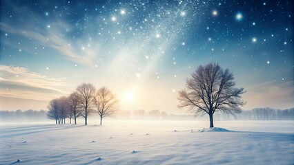 Serene Winter Landscape Bare Trees Under a Starry Sky at Dawn