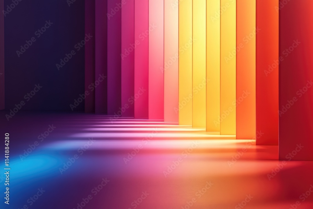 Aufkleber Colorful illuminated partitions creating a vibrant gradient in a modern space