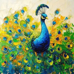 Fototapeta premium Oil painting of beautiful Peacock impressionism style, accented brush strokes and paint blobs