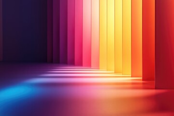 Colorful illuminated partitions creating a vibrant gradient in a modern space