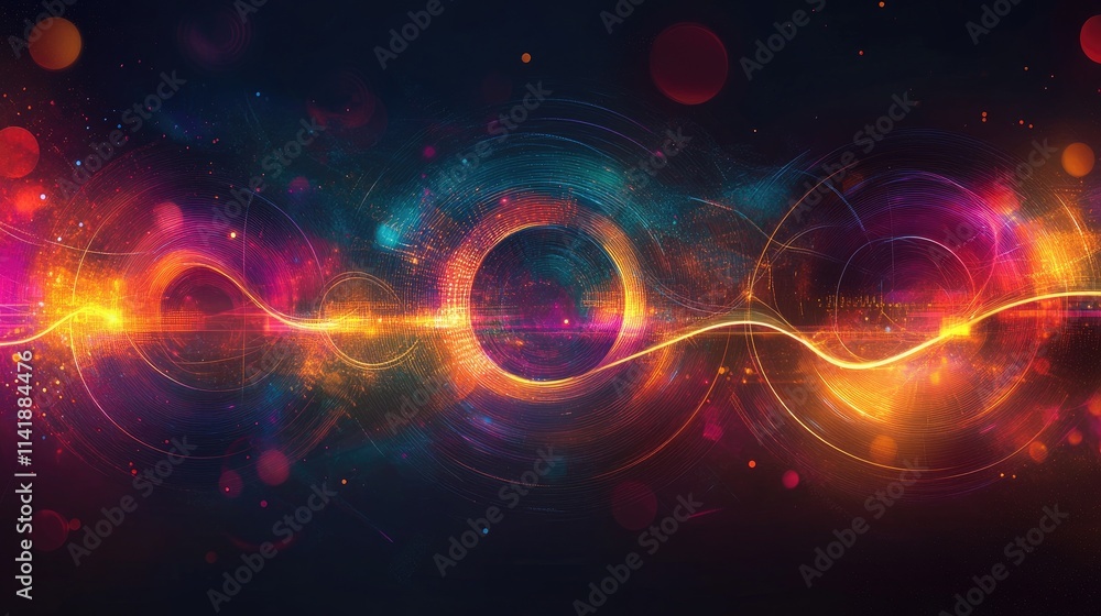 Aufkleber Abstract futuristic data processing with high-tech lines and scopes glowing against a dark background, symbolizing digital transformation