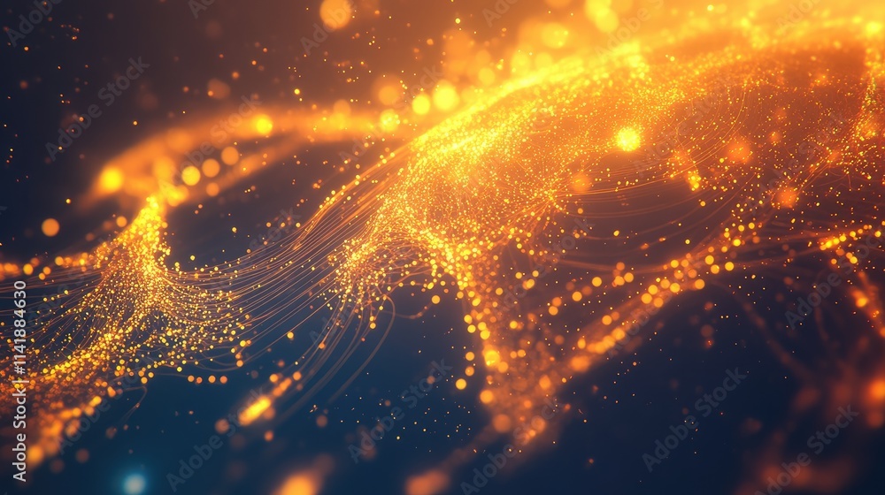 Poster Abstract global tech banner with a network of glowing lines and data flow, representing the rise of technology in a connected world