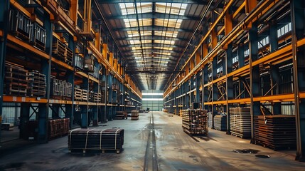 Fototapeta premium A warehouse with shelves and metal rods