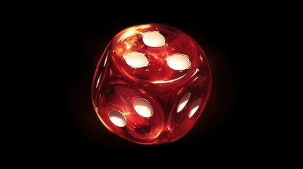 Glowing red translucent dice with three showing on black background.