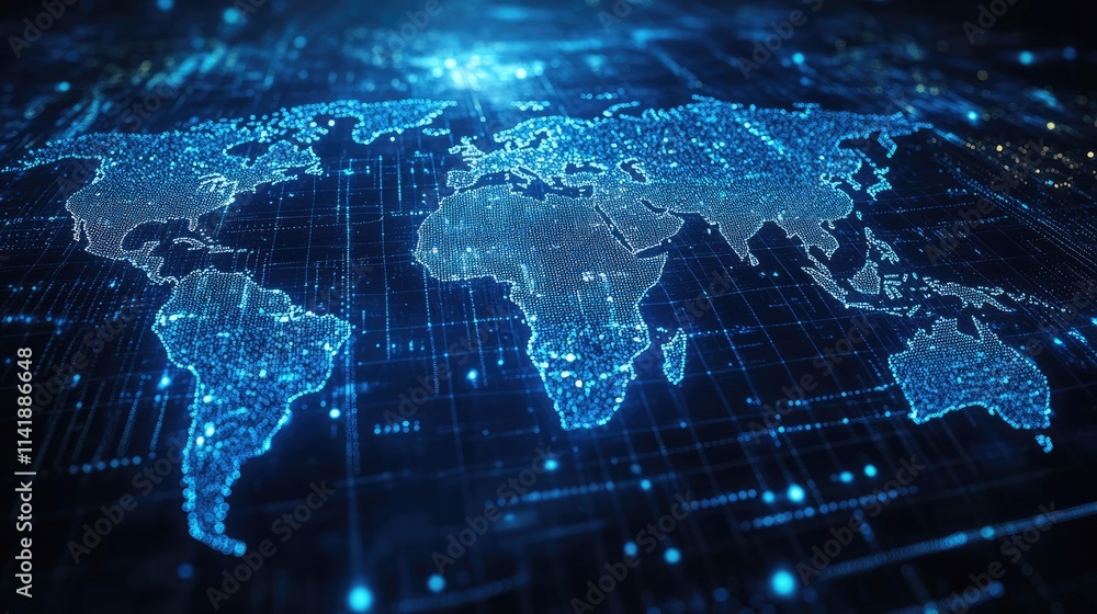 Poster blue world map with countries outlined in clean, clear lines, offering a versatile template for busi