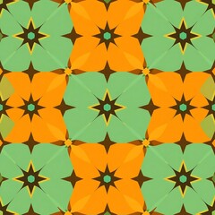 Vibrant Geometric Pattern:Seamless Tile Design in Green and Orange