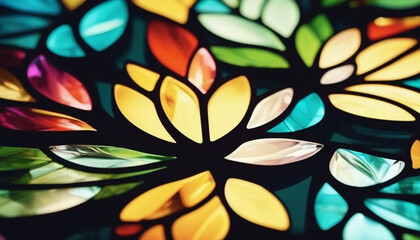 Colorful stained glass flowers as a background. 