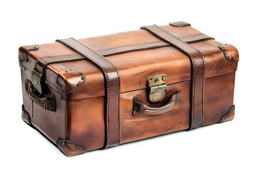 Vintage leather suitcase isolated on white background
