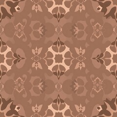 Obraz premium Brown Floral Damask Seamless Pattern 