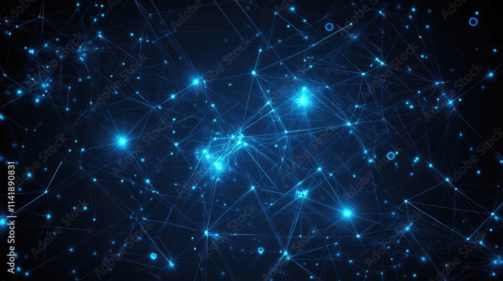 Aufkleber Data network and processing with glowing digital lines and scopes on a dark background, showing high-tech data analysis and connectivity