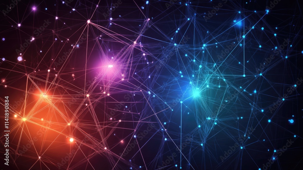 Poster Data network and processing with glowing digital lines and scopes on a dark background, showing high-tech data analysis and connectivity