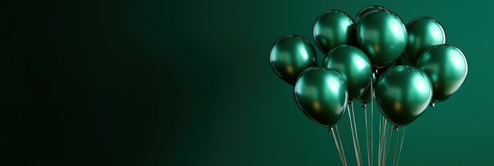 Fototapeta premium Realistic 3D Green Balloons on a Deep Green Background for Holiday Celebrations and Festive Events