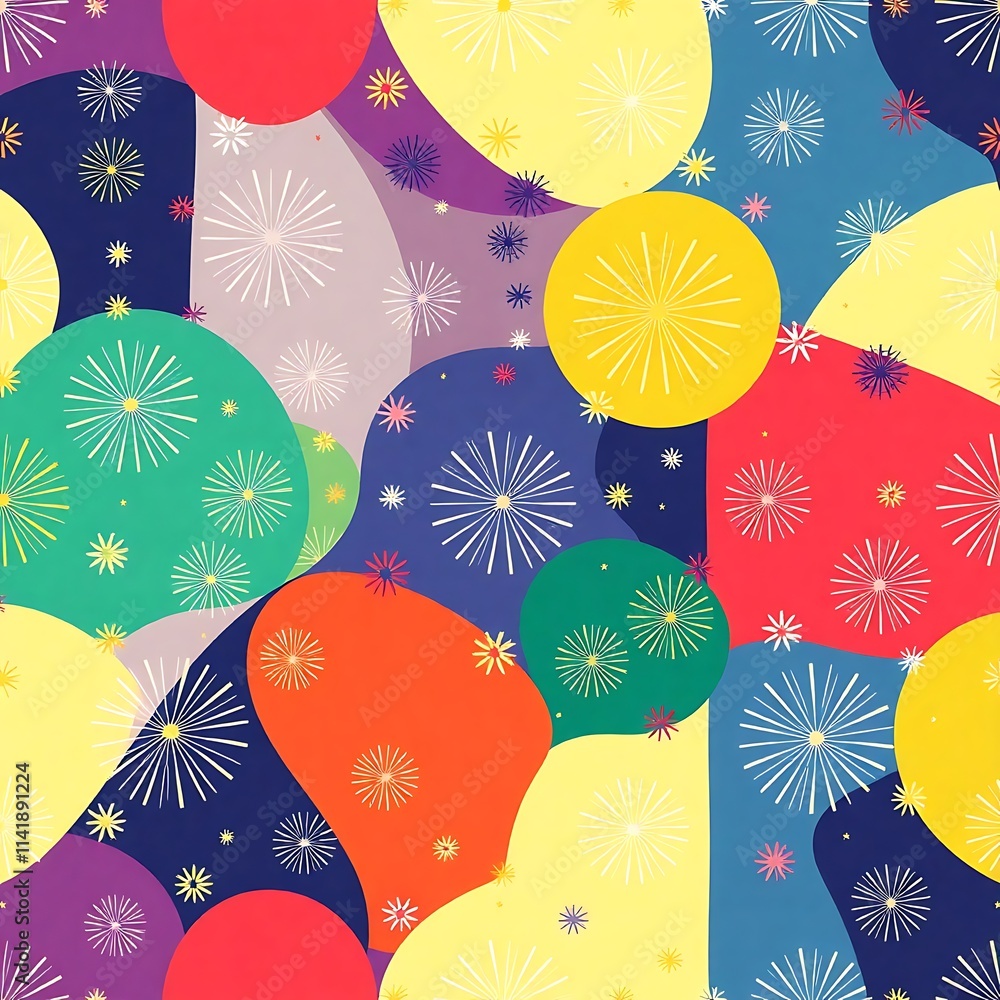 Poster abstract festive pattern: this vibrant and playful seamless pattern bursts with color and energy, fe