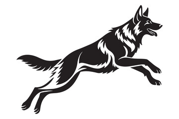 Energetic German Shepherd Silhouette - Leaping Dog Illustration