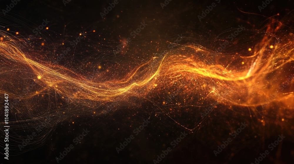 Poster Digital processing data flowing in a network, highlighted by glowing lines and scope, on a dark abstract background