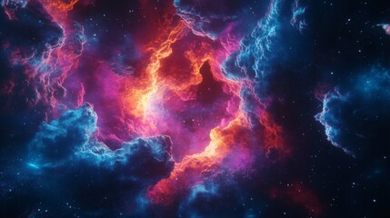 Fototapeta premium Cosmic Nebula Glowing Clouds Of Red Blue And Pink