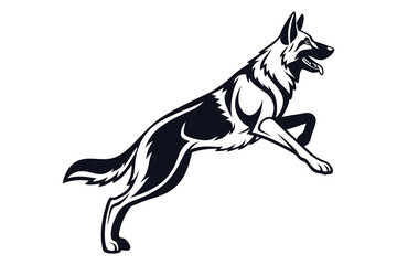 Fototapeta premium Energetic German Shepherd Silhouette - Leaping Dog Illustration