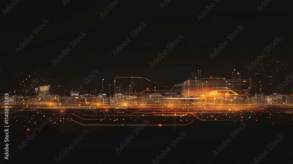 Poster futuristic global tech banner with abstract digital circuits and glowing connections across a dark b