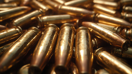 Naklejka premium Realistic 3D Illustration of Bullet Shells Piled in Golden Shine - Ammunition Concept