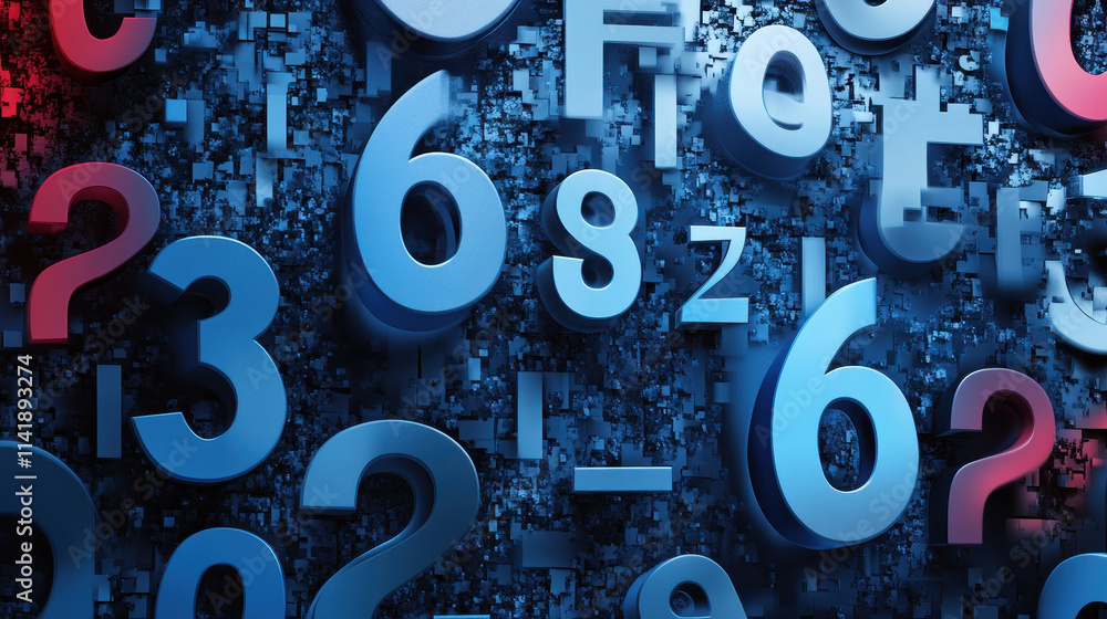 Poster dynamic abstract 3d numbers background with geometric complexity and depth