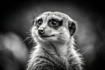 Fototapeta premium Majestic meerkat portrait: sharp, black and white wildlife image with exceptional depth of field.