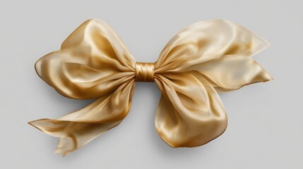 High-quality image of a gold ribbon with a bow, photographed from above on a transparent background, ideal for holiday and gift wrapping themes