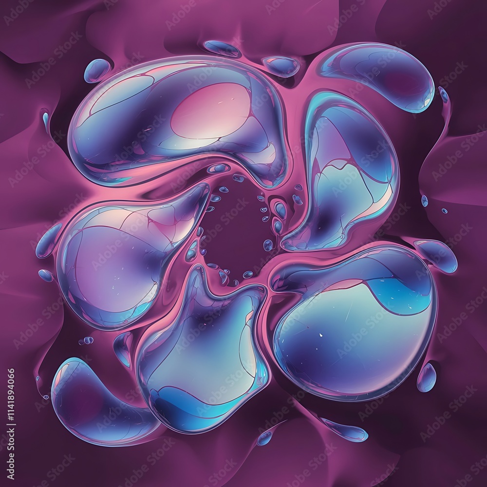 Poster abstract fluid color background poster or card vector template purple background with bubbles shapes