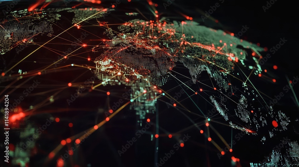 Poster High-tech global banner with data flow, interconnected lines, and digital elements, symbolizing the expansion of technology worldwide