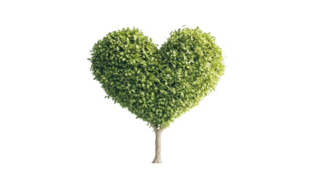 Lush Heart-Shaped Tree Symbolizing Love and Nature, Ideal for Environmental Awareness and Romantic Themes in Sustainable Graphics