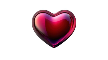 Glossy Red Heart Icon Symbolizing Love and Affection with Smooth Curves and Bright Reflection on a Transparent Background Suitable for Various Design Projects