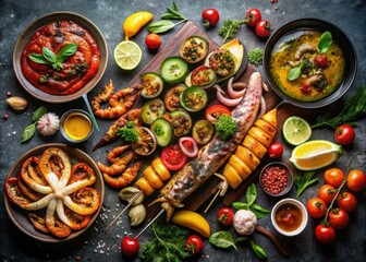 Mediterranean BBQ:  fresh seafood & kebabs, summer's perfect healthy grill party.