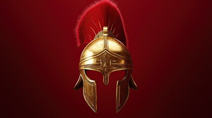 Ancient spartan helmet with red mohawk.