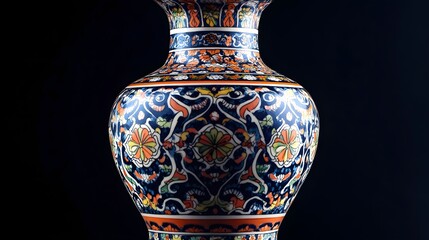 Intricately decorated traditional oriental vase with bold patterns on an isolated background, highlighting timeless elegance