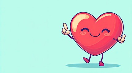 Kawaii heart cartoon character walking confidently, winking and giving an OK hand gesture