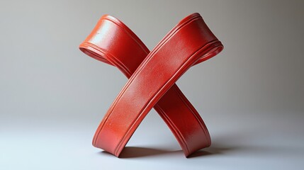 Twisted Red Ribbon Abstract Conceptual Design on a Soft Gray Background for Creative and Artistic Projects