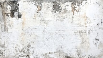 Fototapeta premium Weathered white brick wall with subtle light gray stains and abstract texture patterns, showcasing a rustic background for modern room interiors
