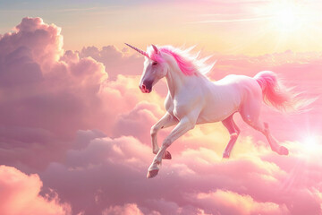 Fototapeta premium Fantastically mythological pink unicorn with big long horn