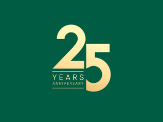 25th Anniversary luxury gold celebration with Overlapping Letters numbers logo vector design concept. Twenty-five years anniversary gold logo template for celebration event, business, card, website.